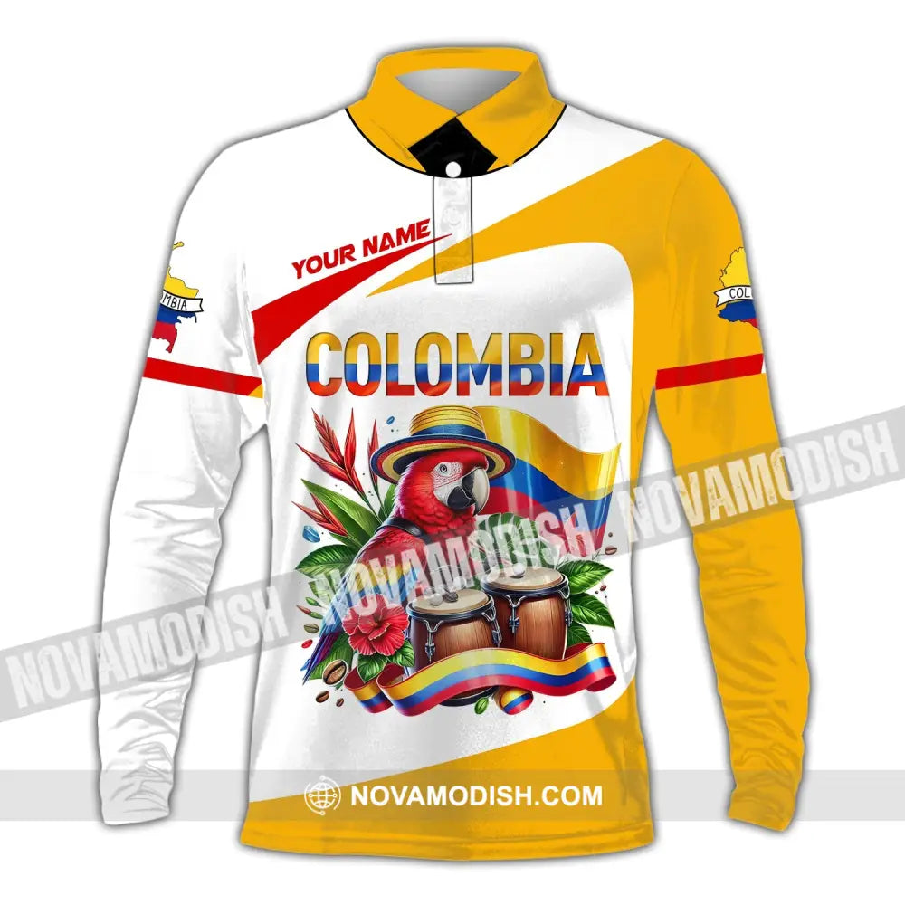 Unisex Shirt Custom Name Colombia Gift For Lover Long Sleeve Polo / S T-Shirt