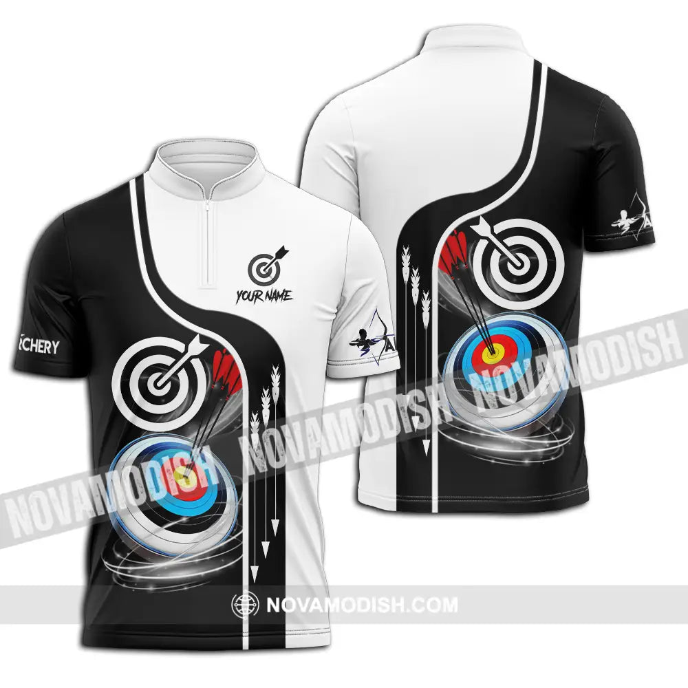 Unisex Shirt - Custom Name Color Sport Shirt Archery Classic Zipper Polo Shirt / S T-shirt