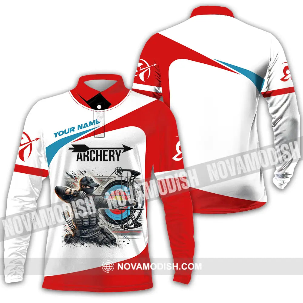 Unisex Shirt - Custom Name Color Sport Shirt Archery Lover Long Sleeve Polo / S T-shirt