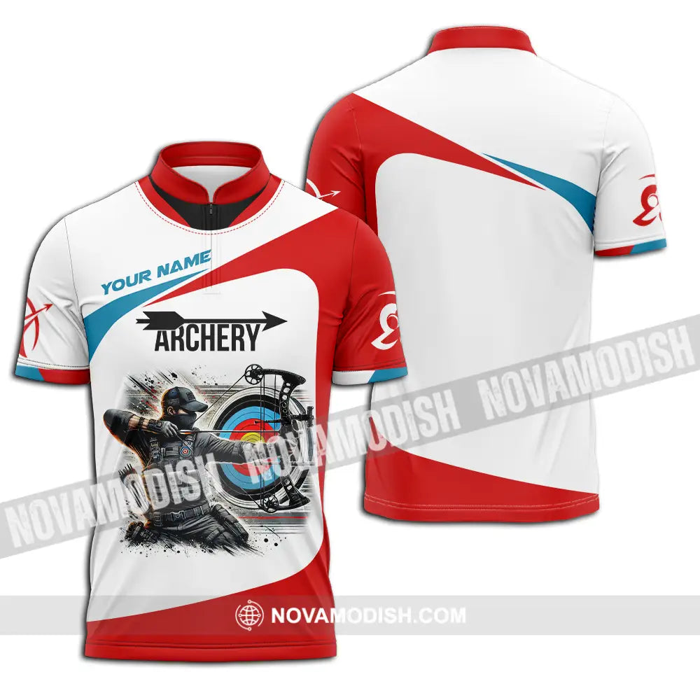 Unisex Shirt - Custom Name Color Sport Shirt Archery Lover Zipper Polo Shirt / S T-shirt