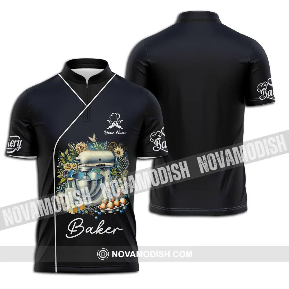 Unisex Shirt - Custom Name Cooking Lover Shirt Baker Zipper Polo Shirt / S T-shirt