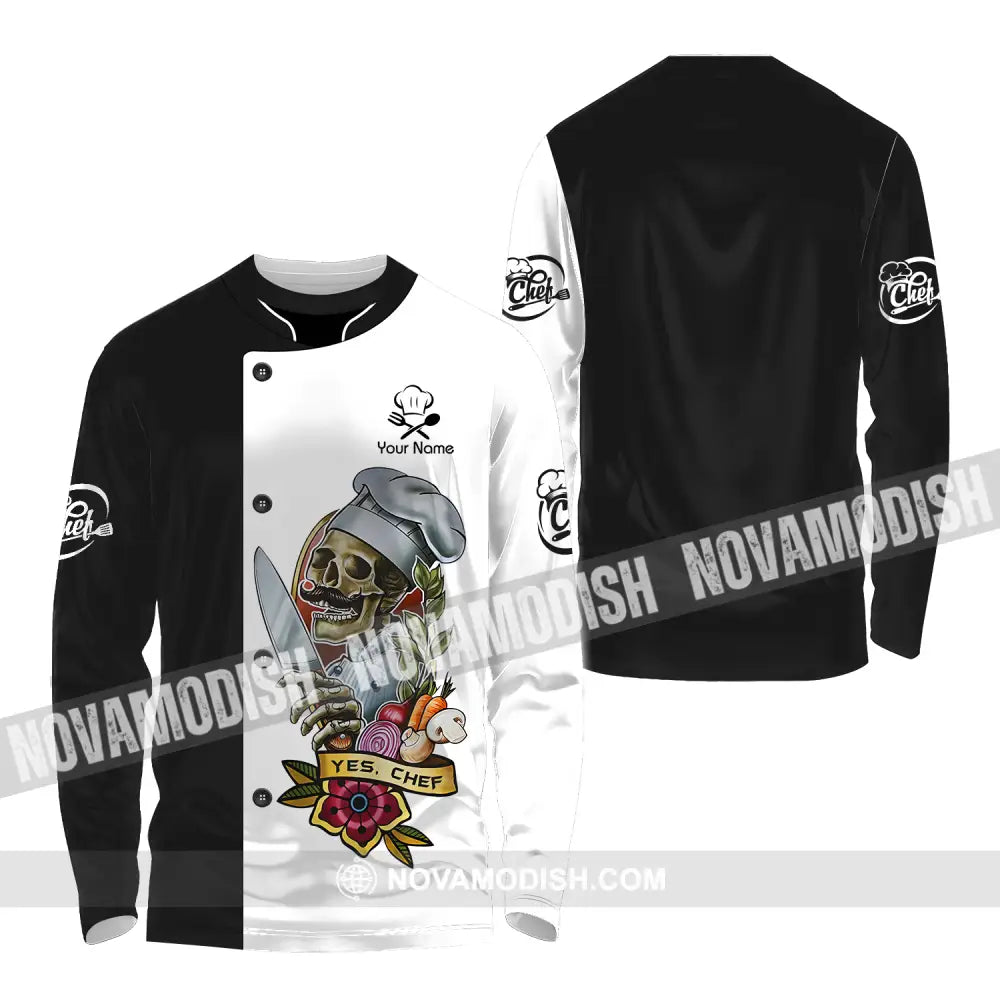 Unisex Shirt - Custom Name Cooking Lover Shirt Yes Skull Chef Long Sleeve Shirt / S T-shirt