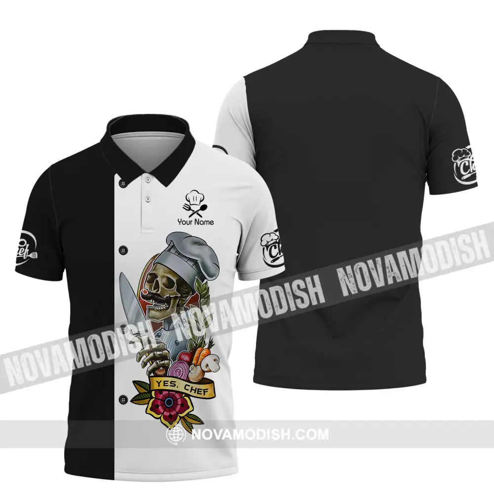 Unisex Shirt - Custom Name Cooking Lover Shirt Yes Skull Chef Polo Shirt / S T-shirt