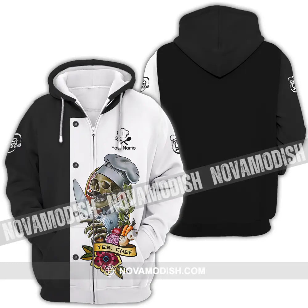 Unisex Shirt - Custom Name Cooking Lover Shirt Yes Skull Chef Zipper Hoodie / S T-shirt