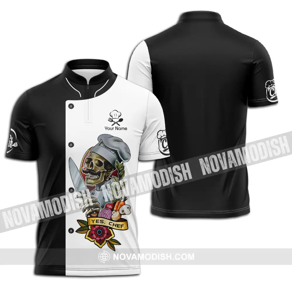 Unisex Shirt - Custom Name Cooking Lover Shirt Yes Skull Chef Zipper Polo Shirt / S T-shirt