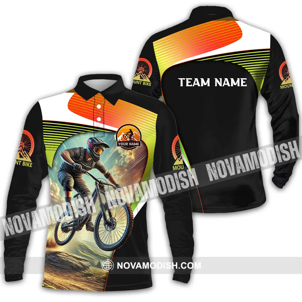 Unisex Shirt - Custom Name Cool Mountain Bike Shirt Long Sleeve Polo / S T-shirt