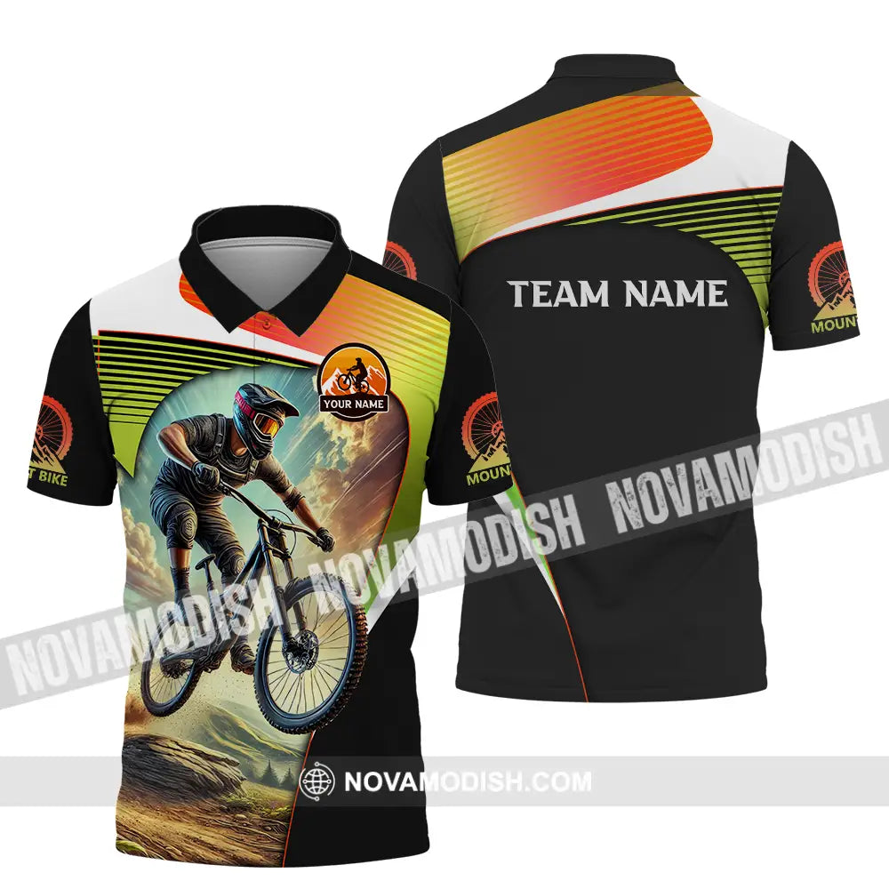 Unisex Shirt - Custom Name Cool Mountain Bike Shirt Polo Shirt / S T-shirt