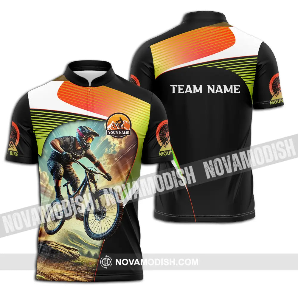 Unisex Shirt - Custom Name Cool Mountain Bike Shirt Zipper Polo Shirt / S T-shirt