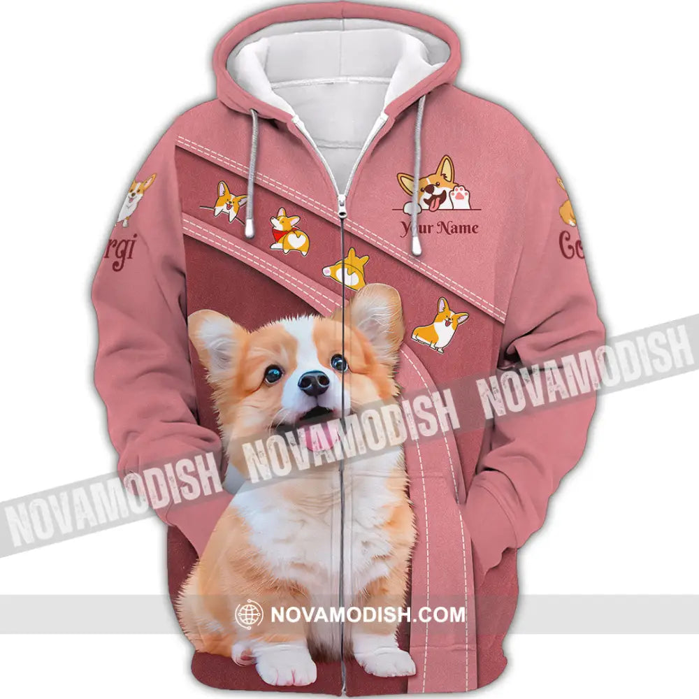 Unisex Shirt Custom Name Corgi Hoodie Polo Long Sleeve Lover Zipper / S T-Shirt