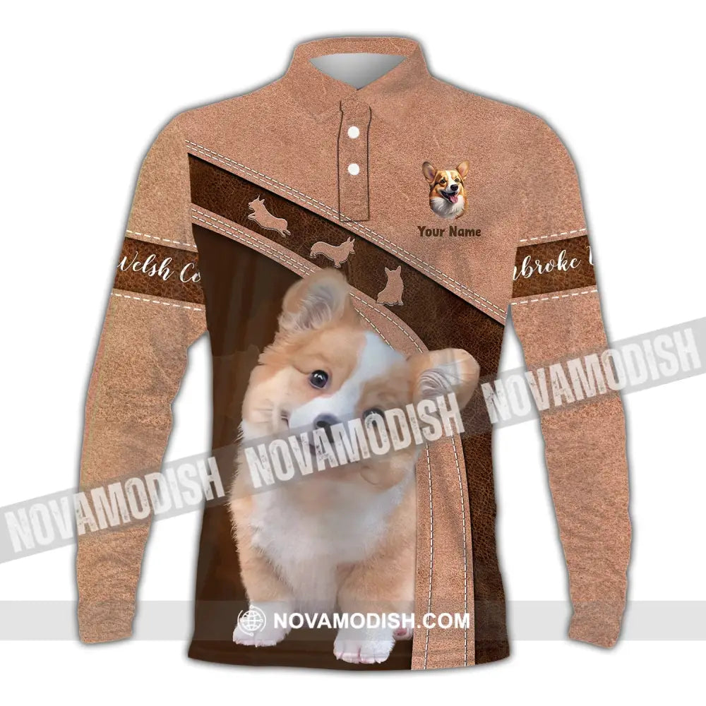 Unisex Shirt Custom Name Corgi T-Shirt For Dog Lover Pet Apparel Long Sleeve Polo / S T-Shirt