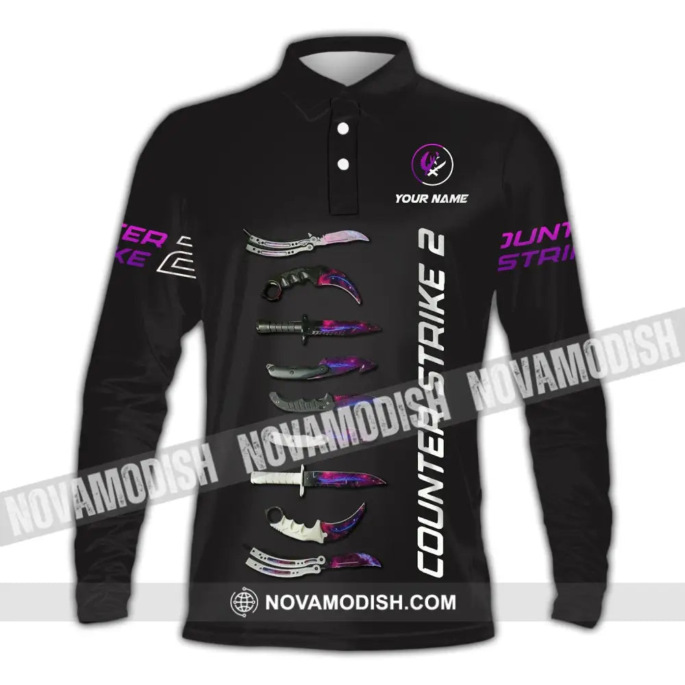 Unisex Shirt - Custom Name Counter Strike 2 Long Sleeve Polo / S T-Shirt