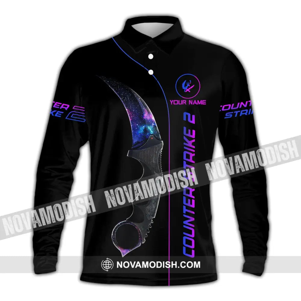 Unisex Shirt - Custom Name Counter Strike Galaxy Long Sleeve Polo / S T-Shirt