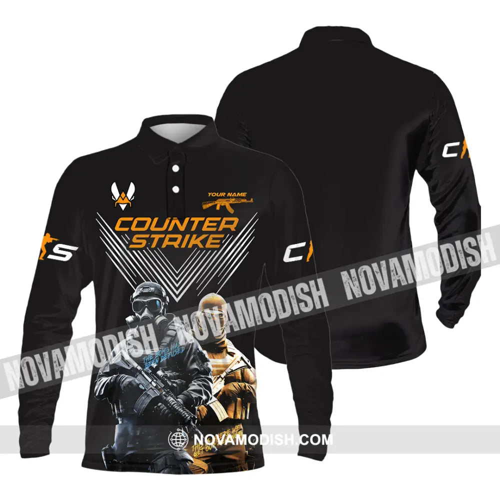 Unisex Shirt Custom Name Counter Strike Game T-Shirt Gamer Gift Long Sleeve Polo / S T-Shirt