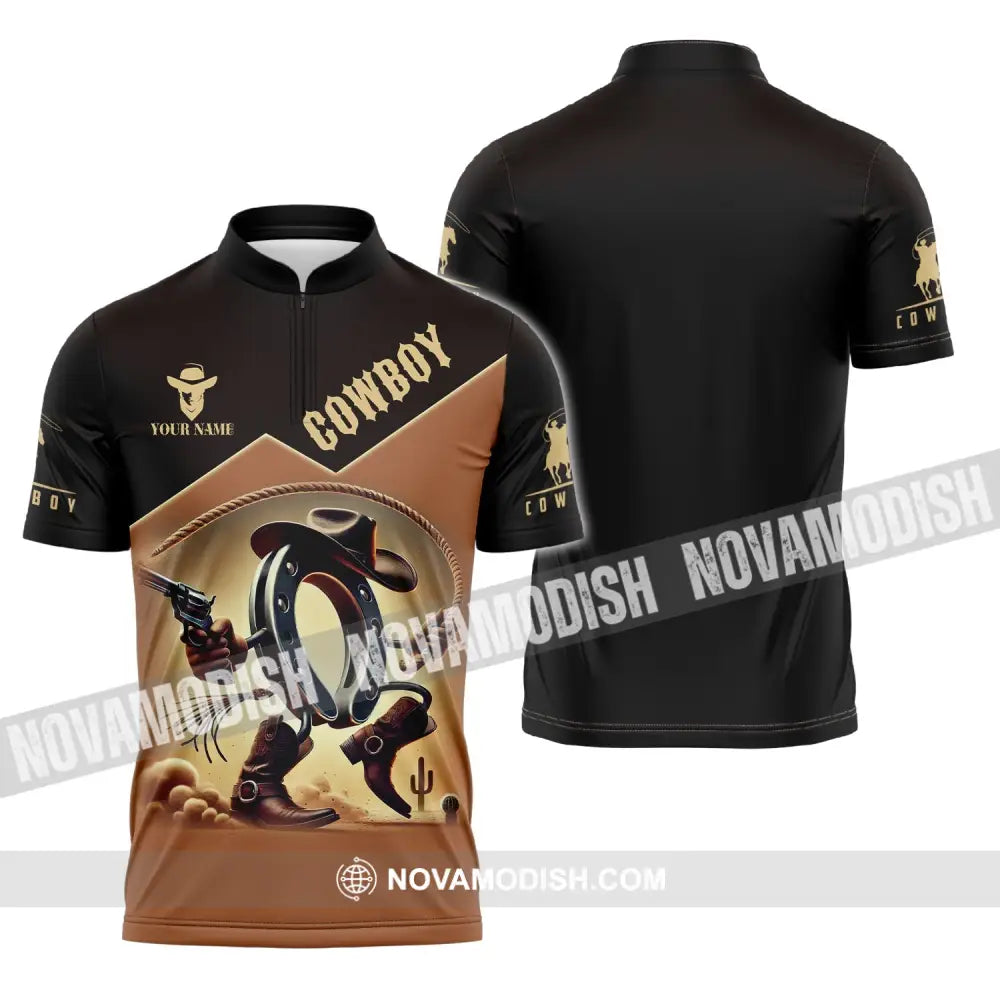 Unisex Shirt Custom Name Cowboy Lover T-Shirt Zipper Polo / S T-Shirt