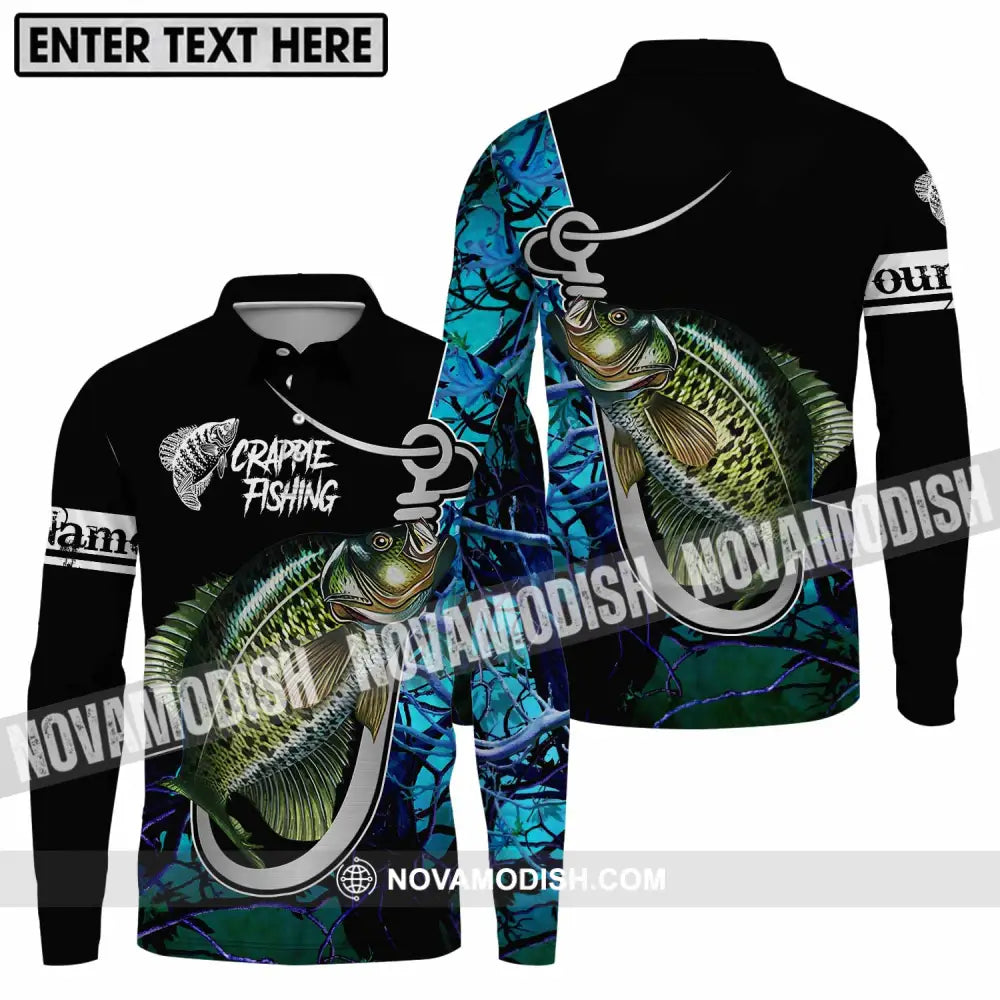 Unisex Shirt - Custom Name Crappie Fishing Shirt Long Sleeve Polo / S T-shirt