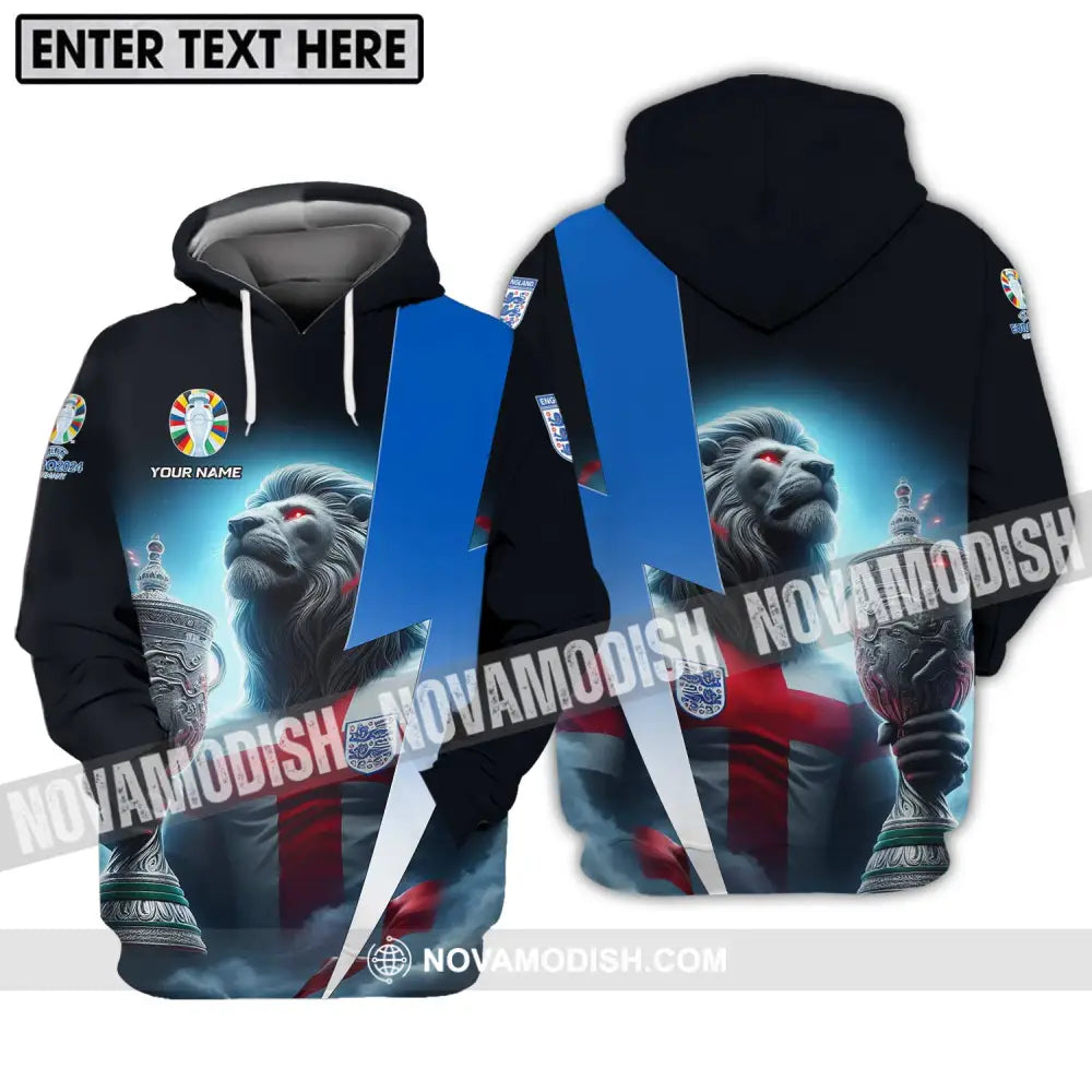 Unisex Shirt - Custom Name Cup And Lion England Euro 2024 Team Shirt Hoodie / S T-shirt