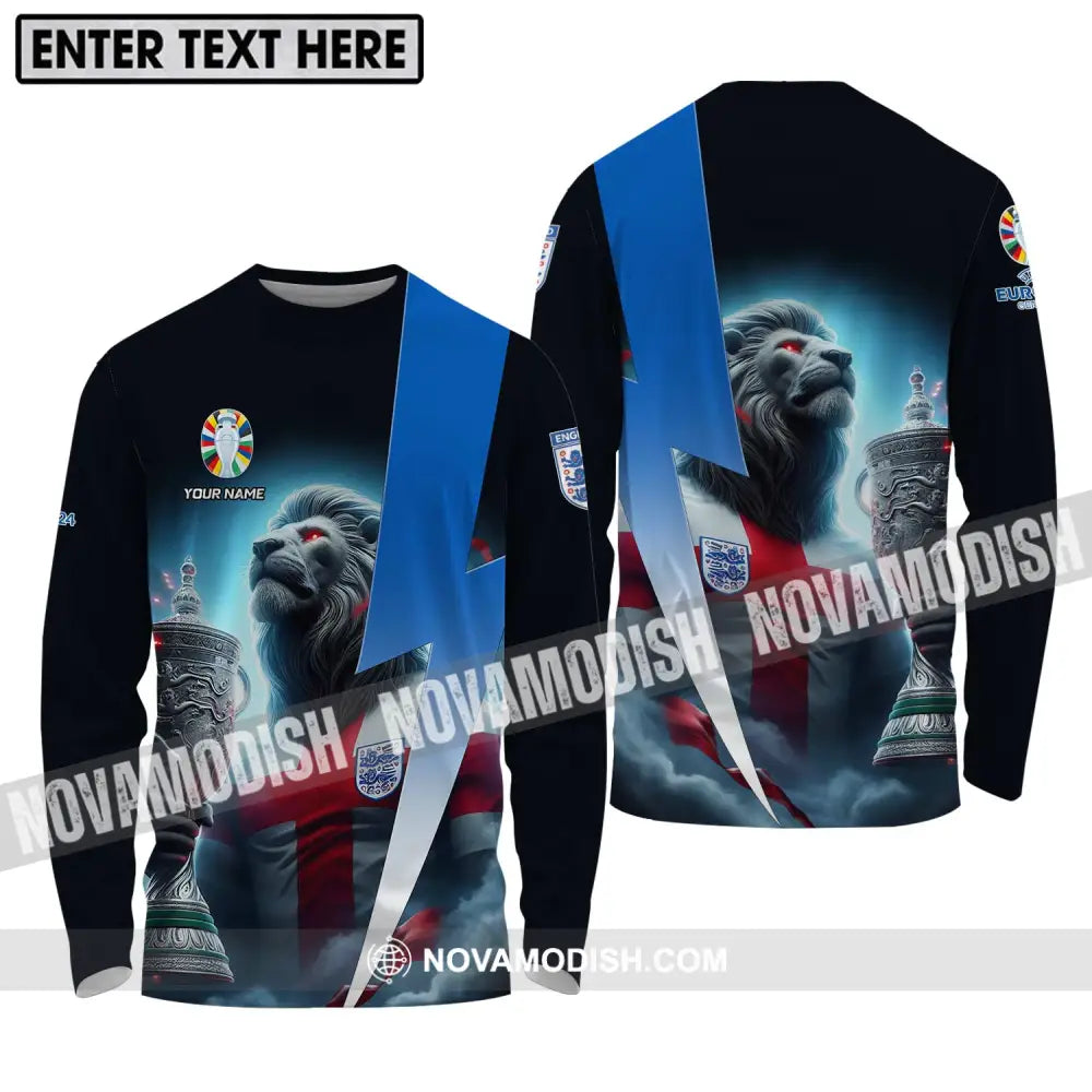 Unisex Shirt - Custom Name Cup And Lion England Euro 2024 Team Shirt Long Sleeve Shirt / S T-shirt
