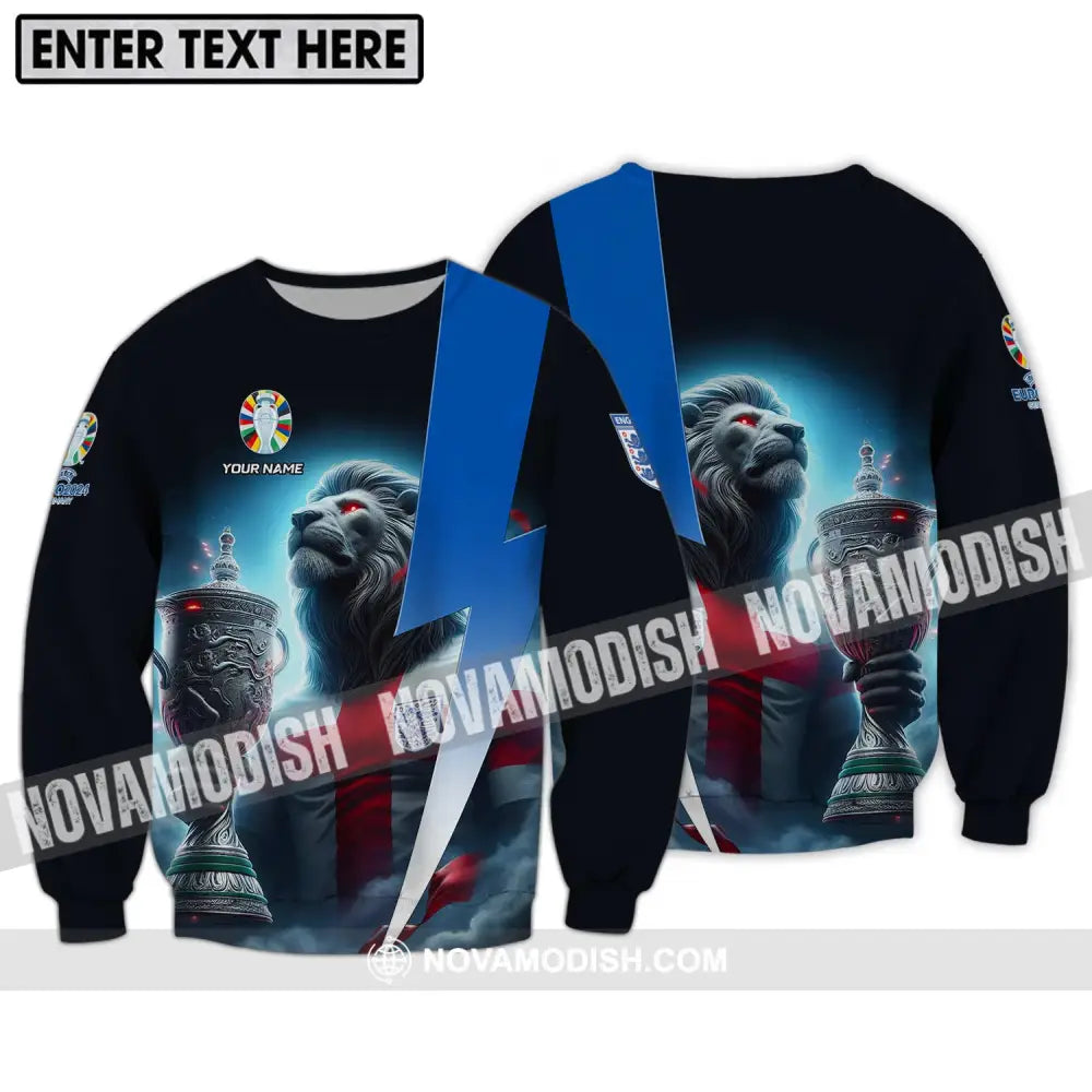Unisex Shirt - Custom Name Cup And Lion England Euro 2024 Team Shirt Long Sleeve / S T-shirt