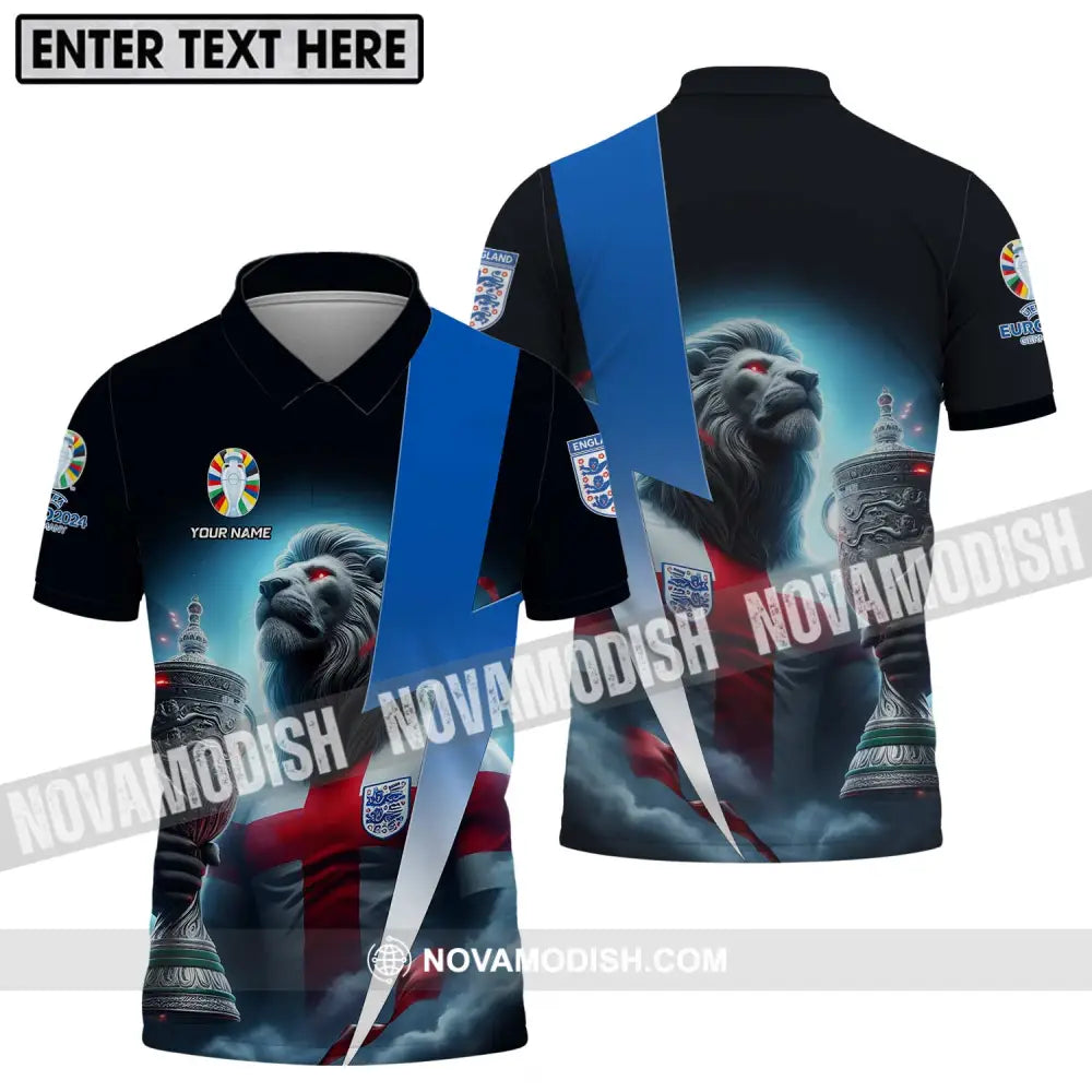 Unisex Shirt - Custom Name Cup And Lion England Euro 2024 Team Shirt Polo Shirt / S T-shirt