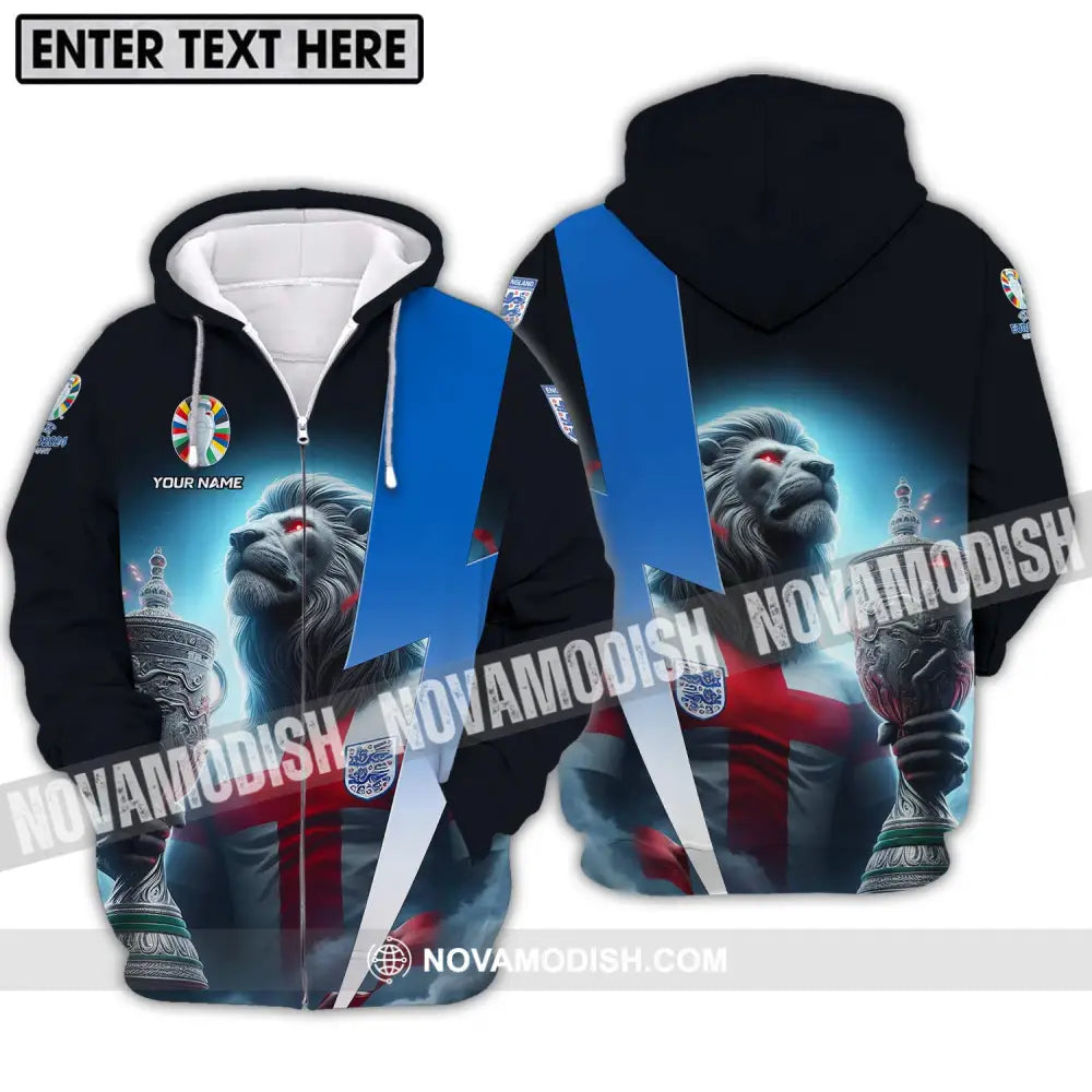 Unisex Shirt - Custom Name Cup And Lion England Euro 2024 Team Shirt Zipper Hoodie / S T-shirt