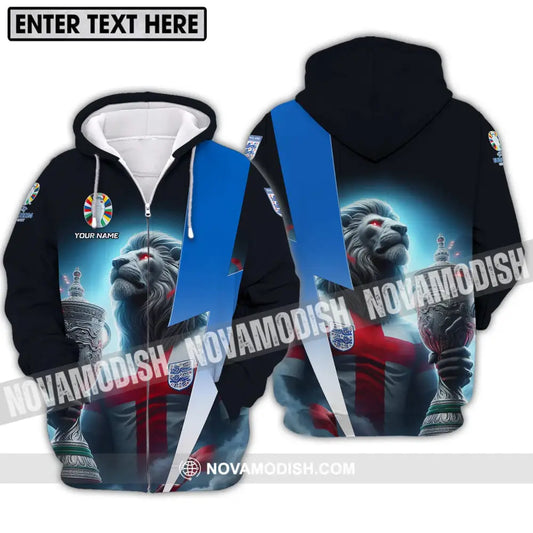 Unisex Shirt - Custom Name Cup And Lion England Euro 2024 Team Shirt Zipper Hoodie / S T-shirt