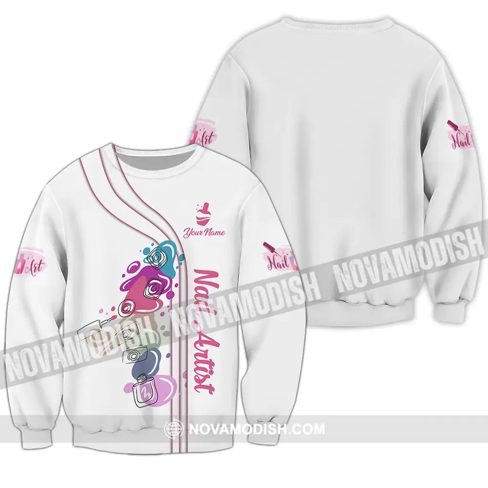 Unisex Shirt - Custom Name Shirt Cute Nails Artist Long Sleeve / S T-shirt