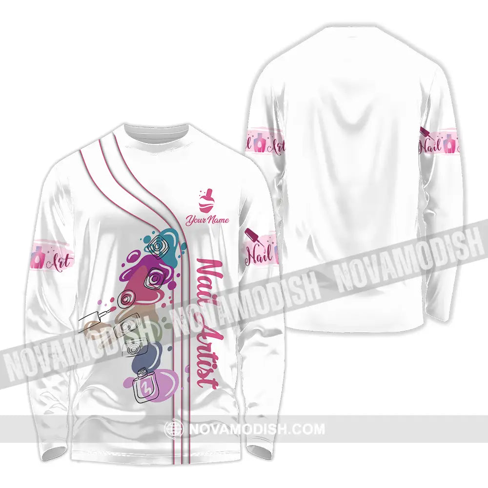 Unisex Shirt - Custom Name Shirt Cute Nails Artist Long Sleeve Shirt / S T-shirt