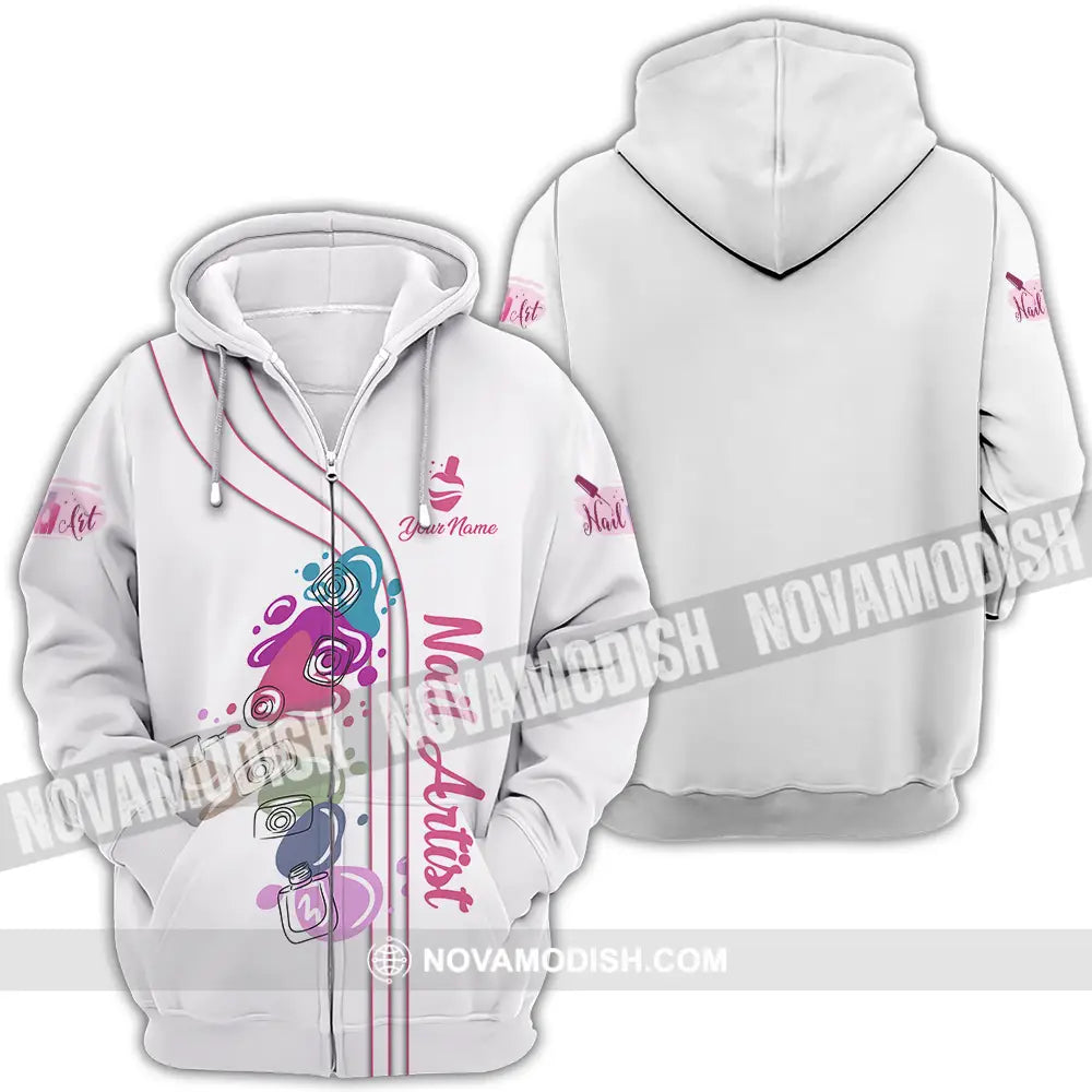 Unisex Shirt - Custom Name Shirt Cute Nails Artist Zipper Hoodie / S T-shirt
