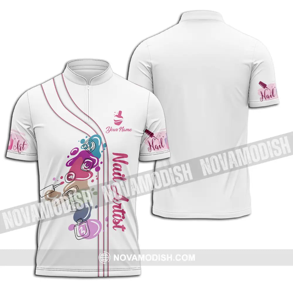 Unisex Shirt - Custom Name Shirt Cute Nails Artist Zipper Polo Shirt / S T-shirt