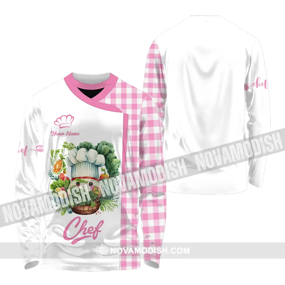 Unisex Shirt - Custom Name Cute Pink Chef Shirt Long Sleeve Shirt / S T-shirt
