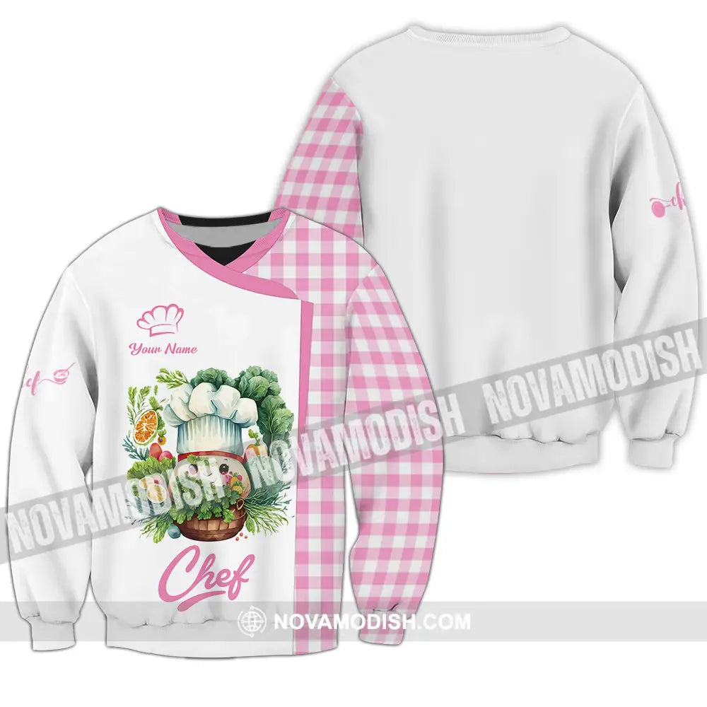 Unisex Shirt - Custom Name Cute Pink Chef Shirt Long Sleeve / S T-shirt