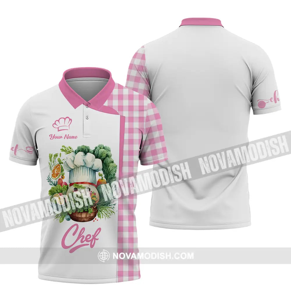 Unisex Shirt - Custom Name Cute Pink Chef Shirt Polo Shirt / S T-shirt