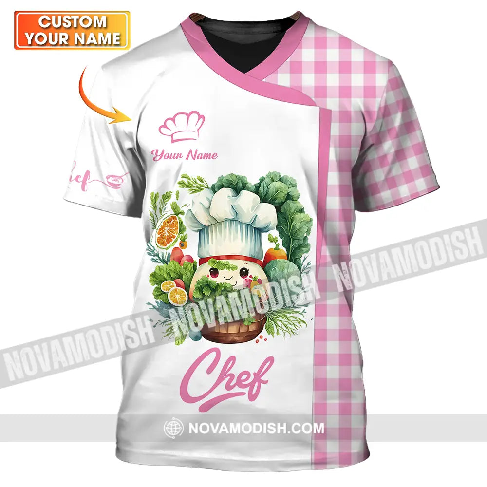 Unisex Shirt - Custom Name Cute Pink Chef Shirt T-shirt