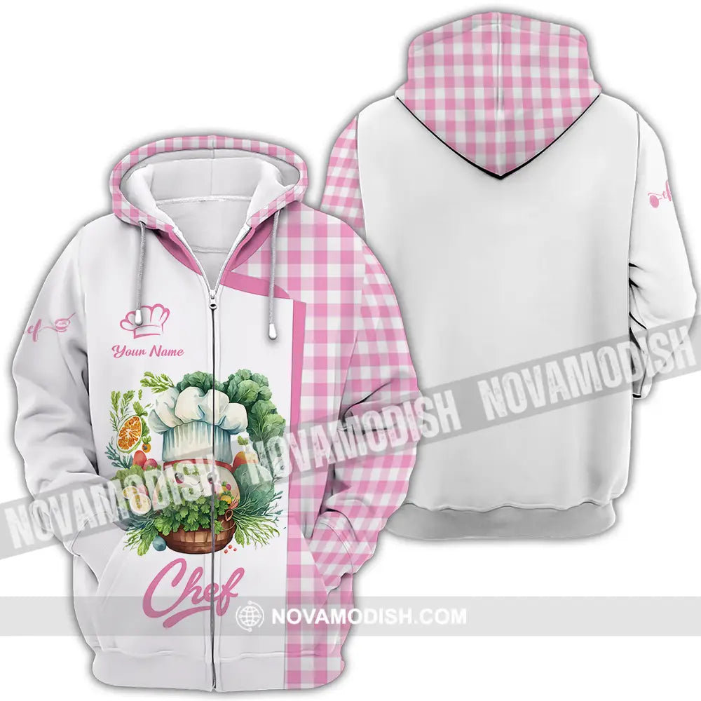 Unisex Shirt - Custom Name Cute Pink Chef Shirt Zipper Hoodie / S T-shirt