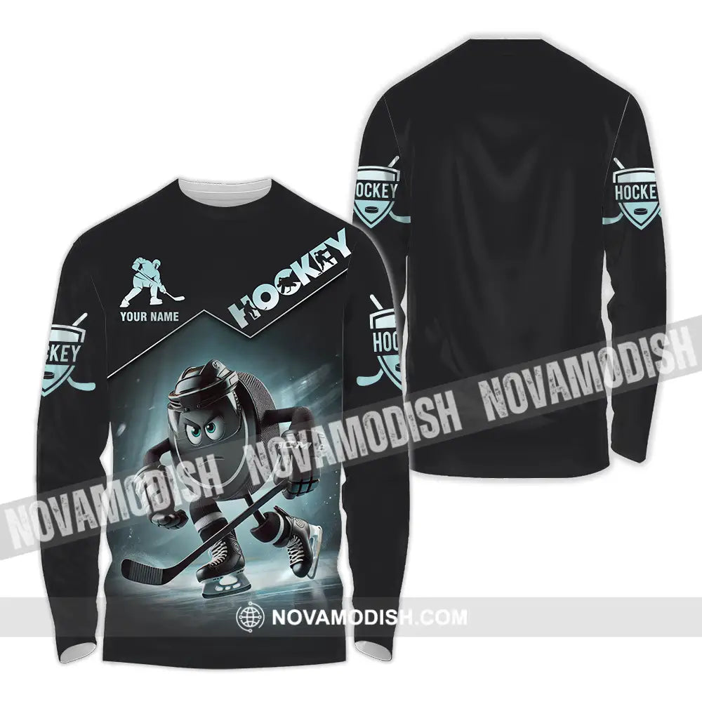 Unisex Shirt - Custom Name Dark Hockey Long Sleeve / S T-Shirt