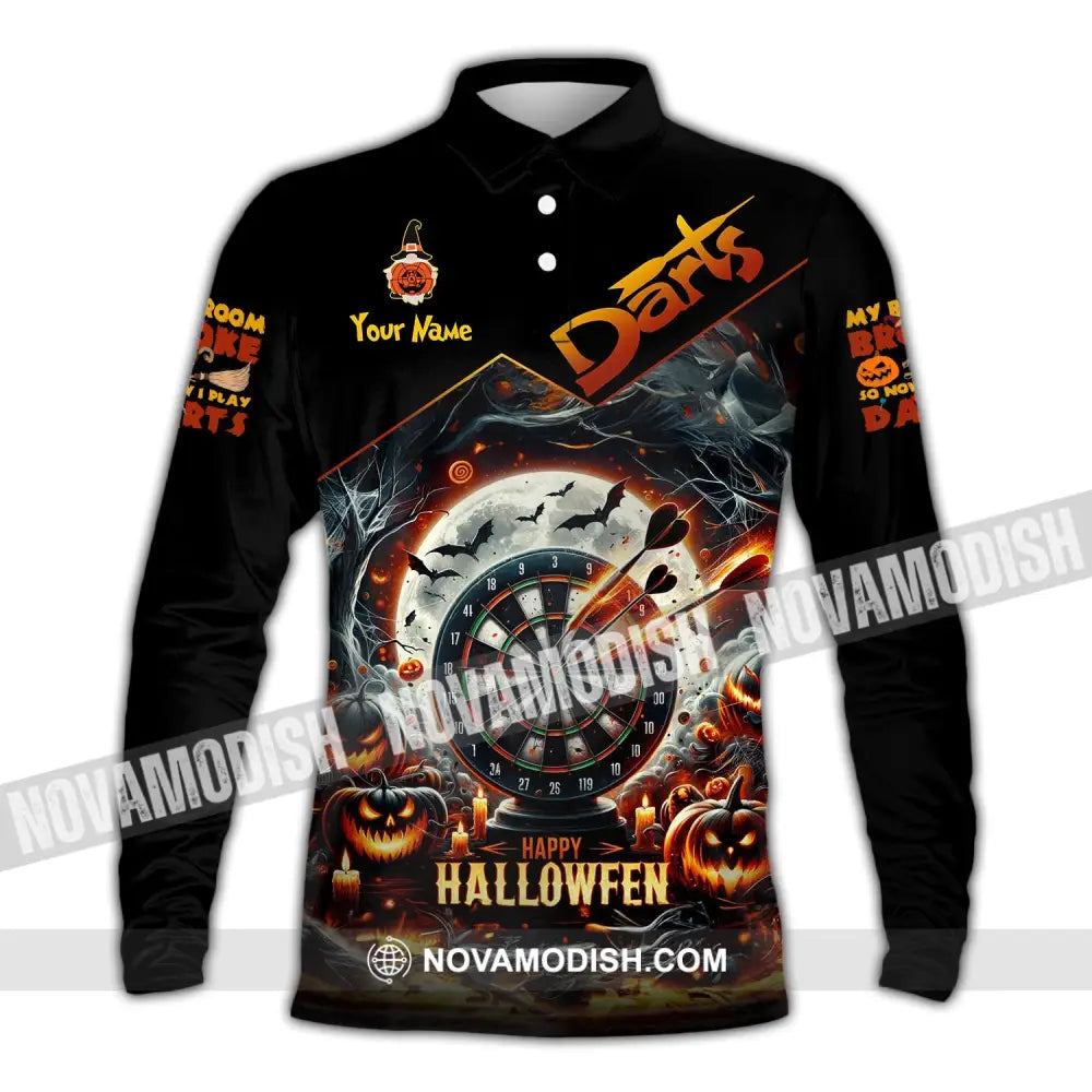 Unisex Shirt Custom Name Dart Halloween Darts T-Shirt Gift For Lover Gamer Long Sleeve Polo / S