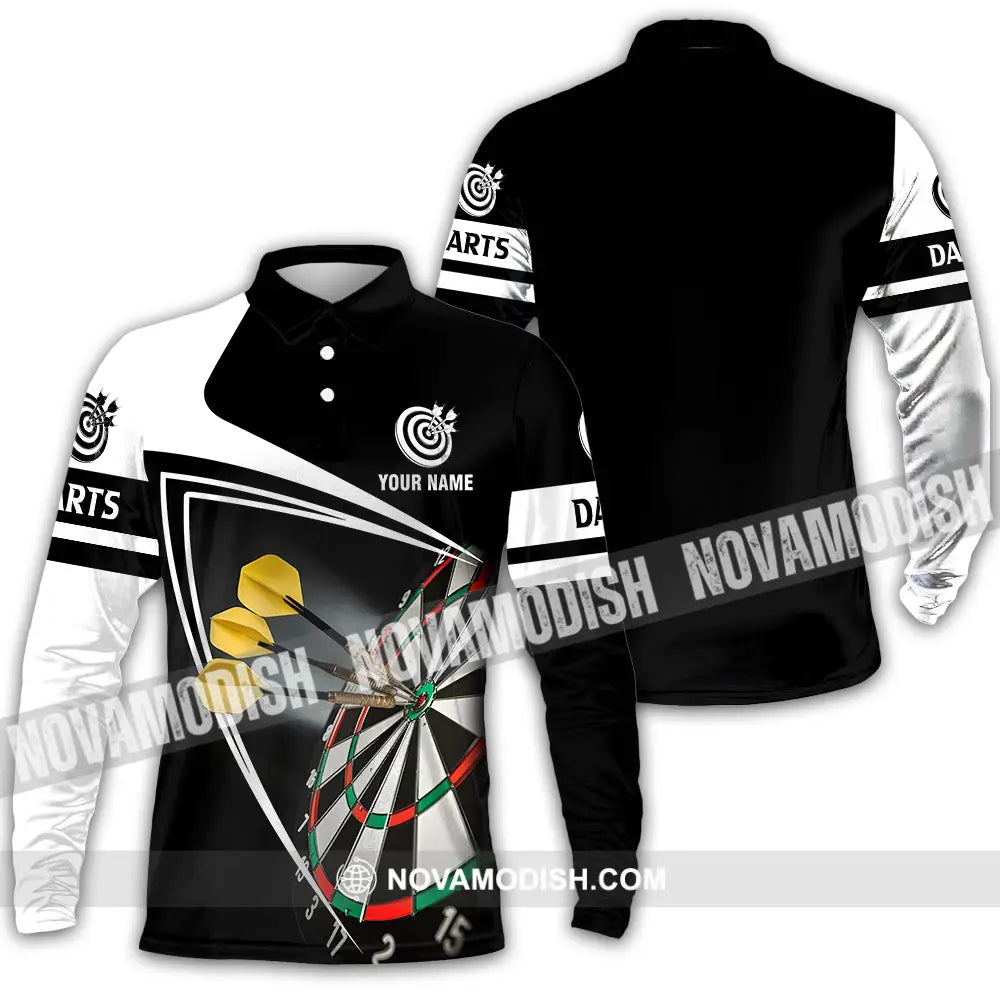 Unisex Shirt - Custom Name Darts Black And White Shirt Long Sleeve Polo / S T-shirt