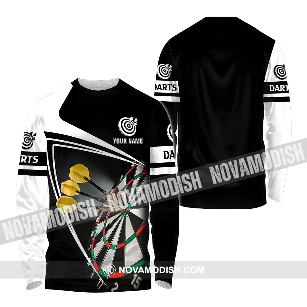 Unisex Shirt - Custom Name Darts Black And White Shirt Long Sleeve Shirt / S T-shirt