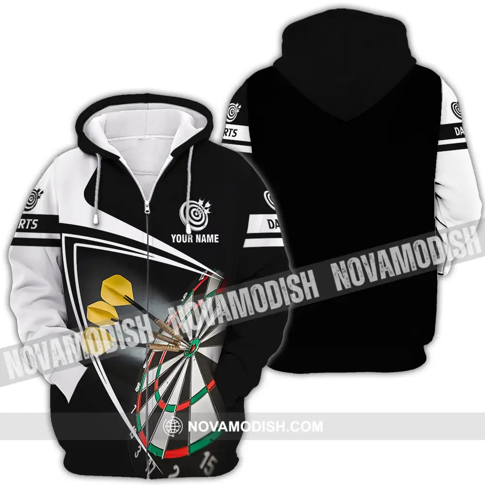 Unisex Shirt - Custom Name Darts Black And White Shirt Zipper Hoodie / S T-shirt