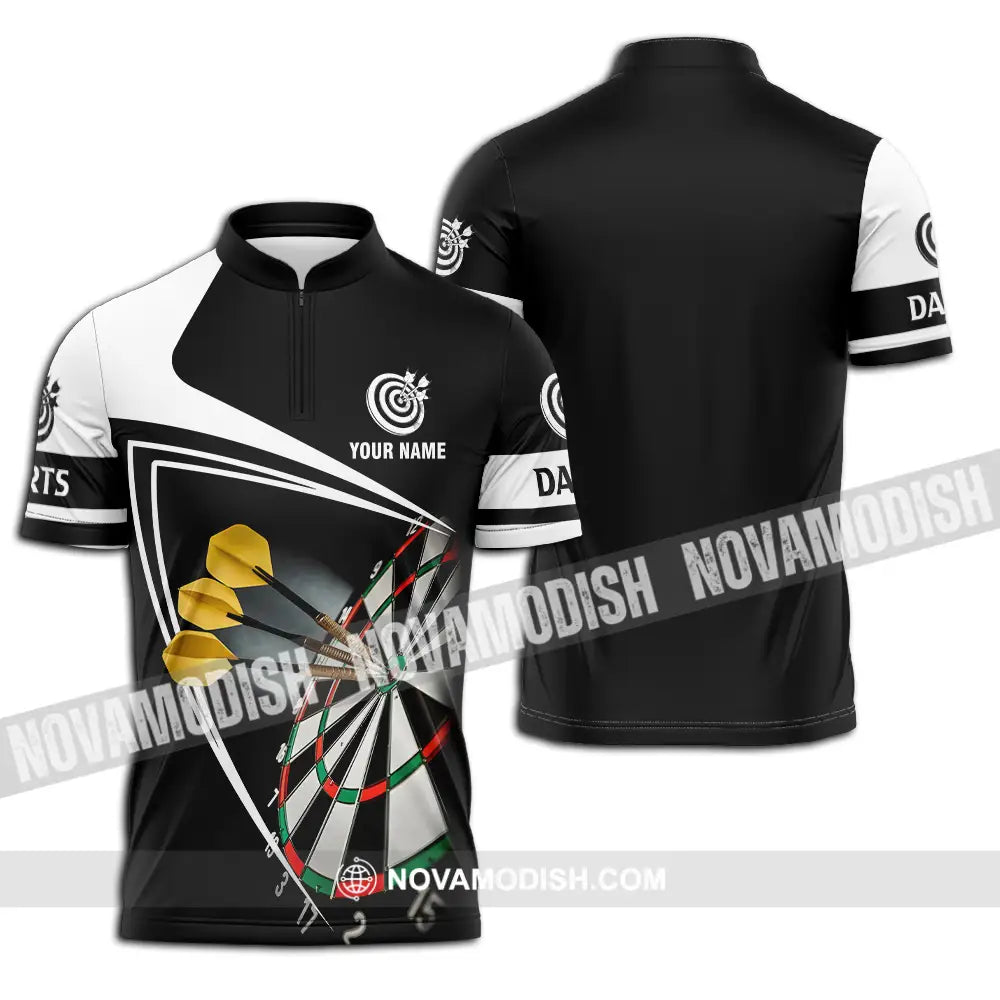 Unisex Shirt - Custom Name Darts Black And White Shirt Zipper Polo Shirt / S T-shirt