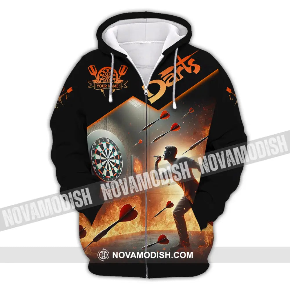 Unisex Shirt Custom Name Darts Dart Player T-Shirt Long Sleeve Polo Zipper Hoodie / S