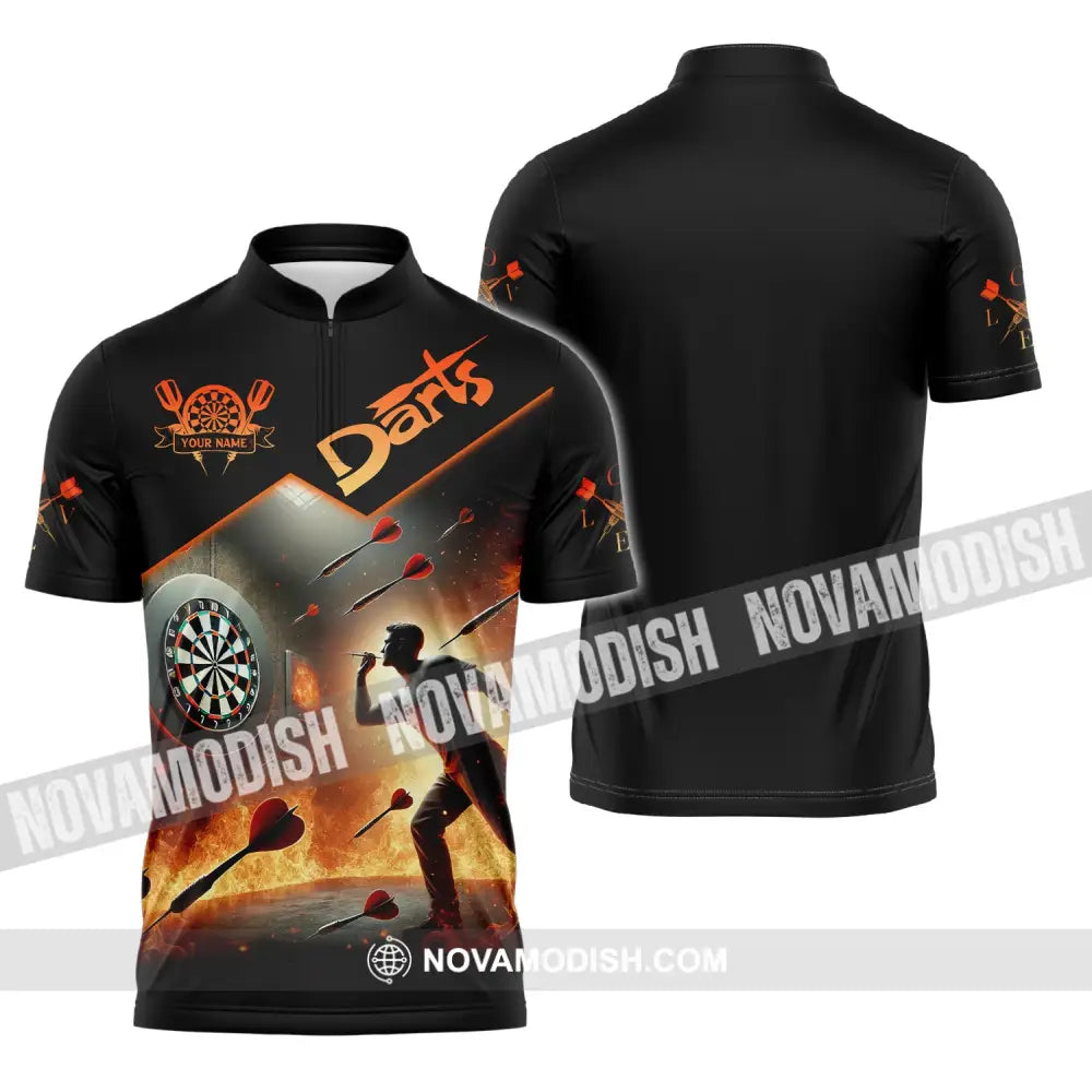 Unisex Shirt Custom Name Darts Dart Player T-Shirt Long Sleeve Polo Zipper / S