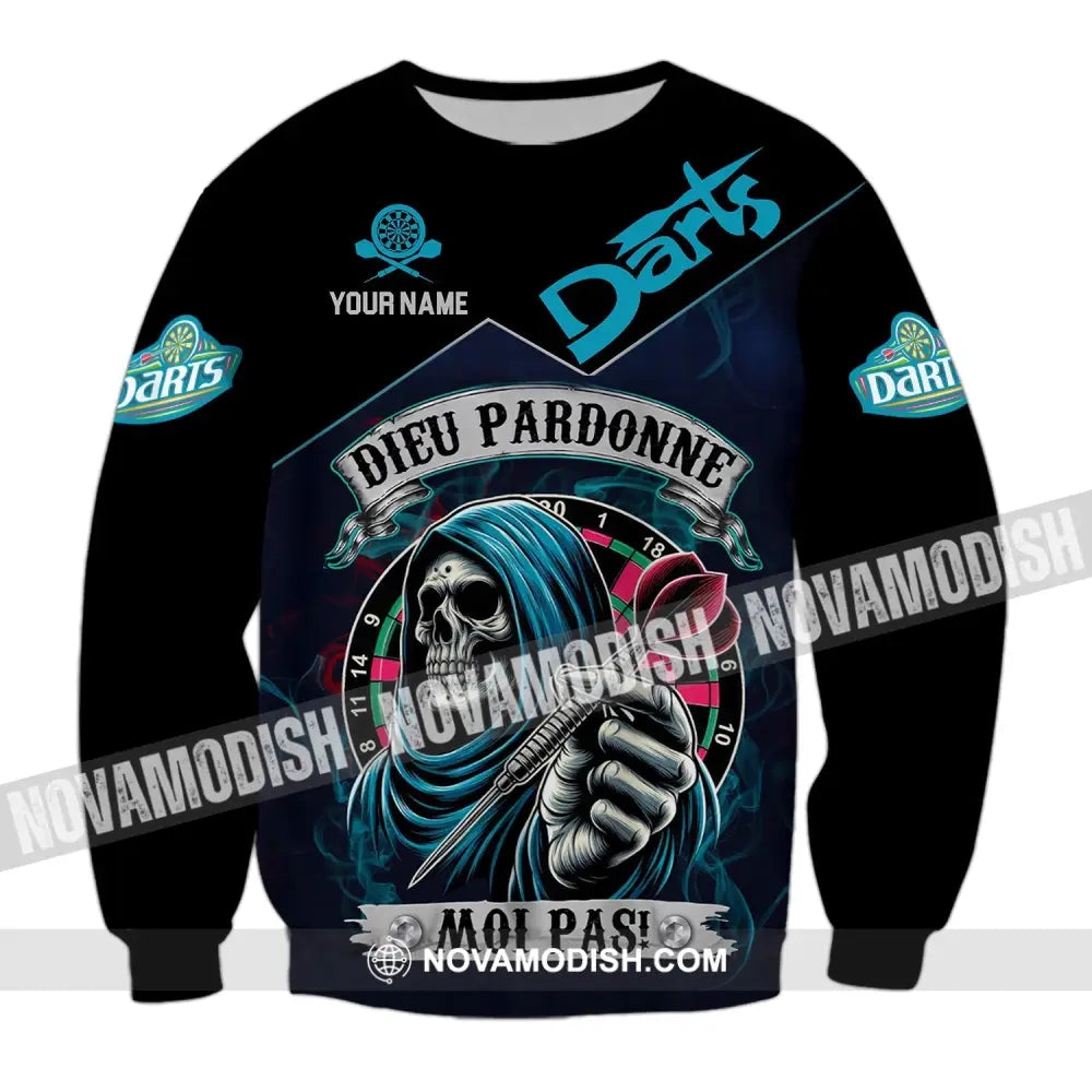 Unisex Shirt - Custom Name Darts Dieu Pardonne Moi Pas Long Sleeve / S T-Shirt