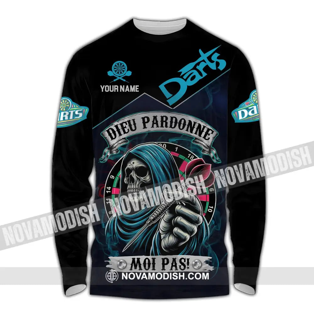 Unisex Shirt - Custom Name Darts Dieu Pardonne Moi Pas Long Sleeve / S T-Shirt