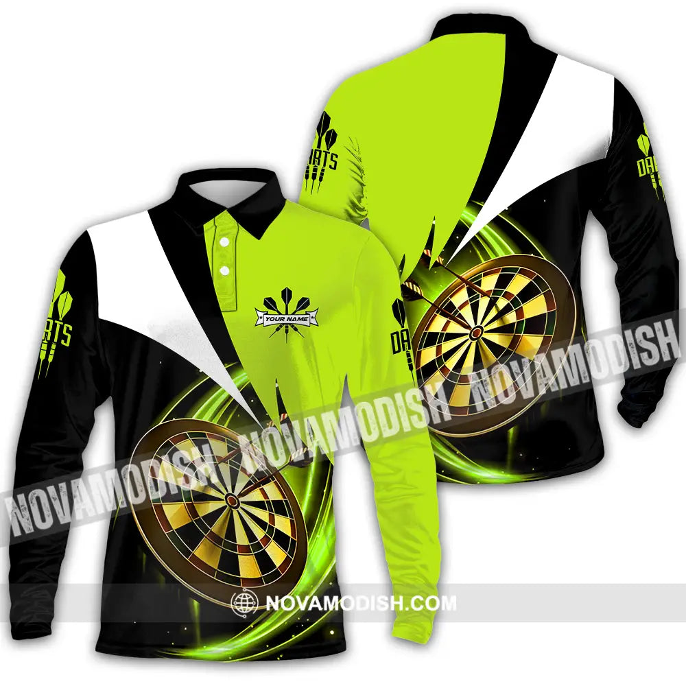 Unisex Shirt - Custom Name Darts Neon Shirt Long Sleeve Polo / S T-shirt
