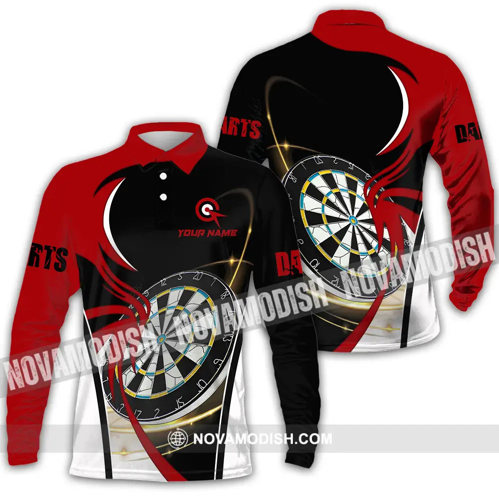 Unisex Shirt - Custom Name Darts Red Black White Shirt Long Sleeve Polo / S T-shirt