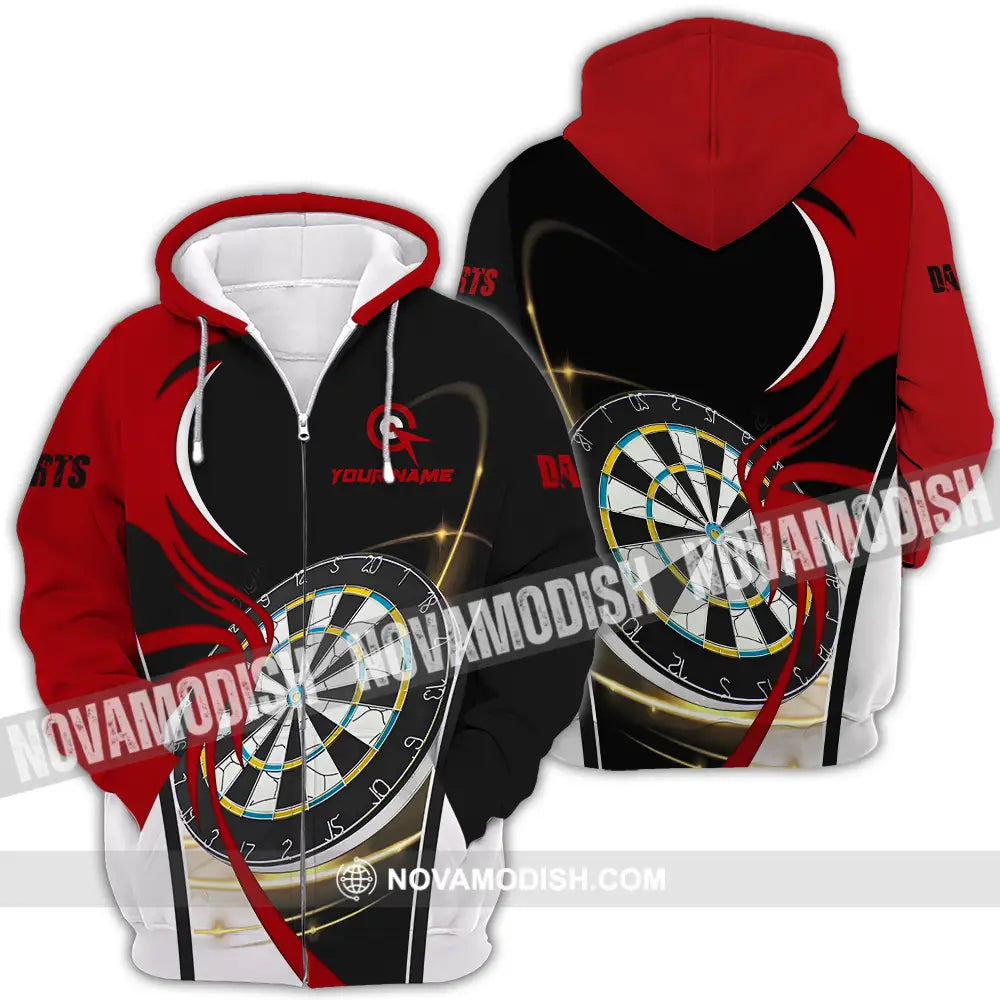 Unisex Shirt - Custom Name Darts Red Black White Shirt Zipper Hoodie / S T-shirt