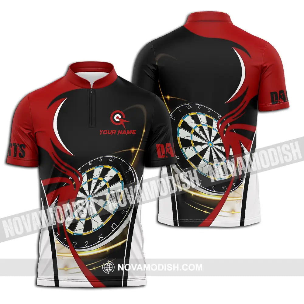 Unisex Shirt - Custom Name Darts Red Black White Shirt Zipper Polo Shirt / S T-shirt