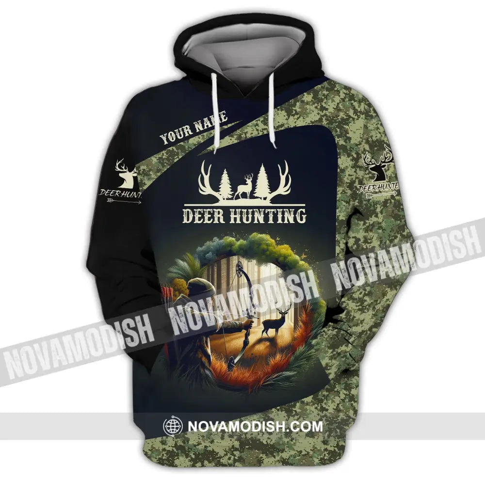 Unisex Shirt Custom Name Deer Hunter Hunting Polo Long Sleeve Animal T-Shirt Hoodie / S