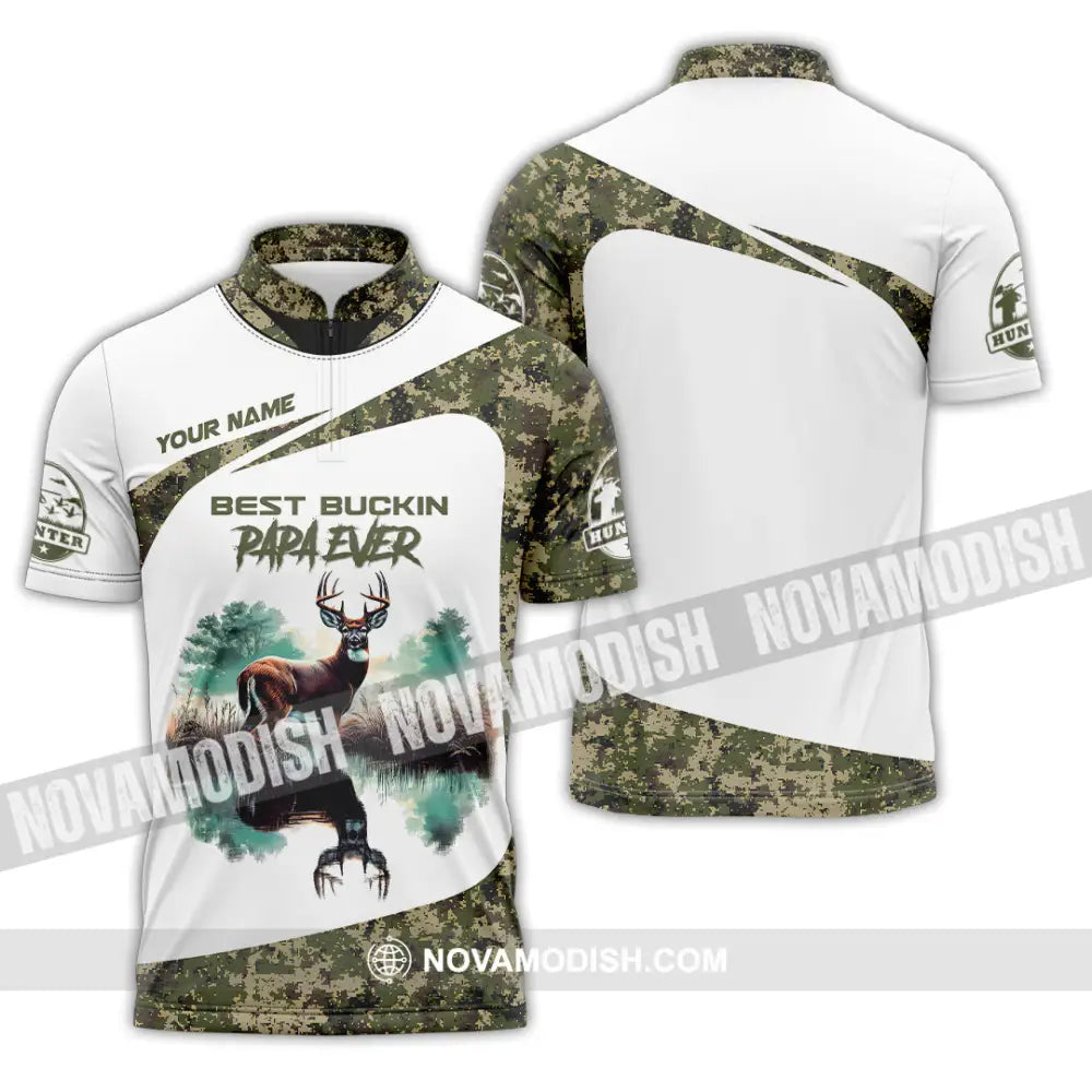 Unisex Shirt Custom Name Deer Hunter Hunting Polo Long Sleeve Animal T-Shirt Nh240731 Zipper / S